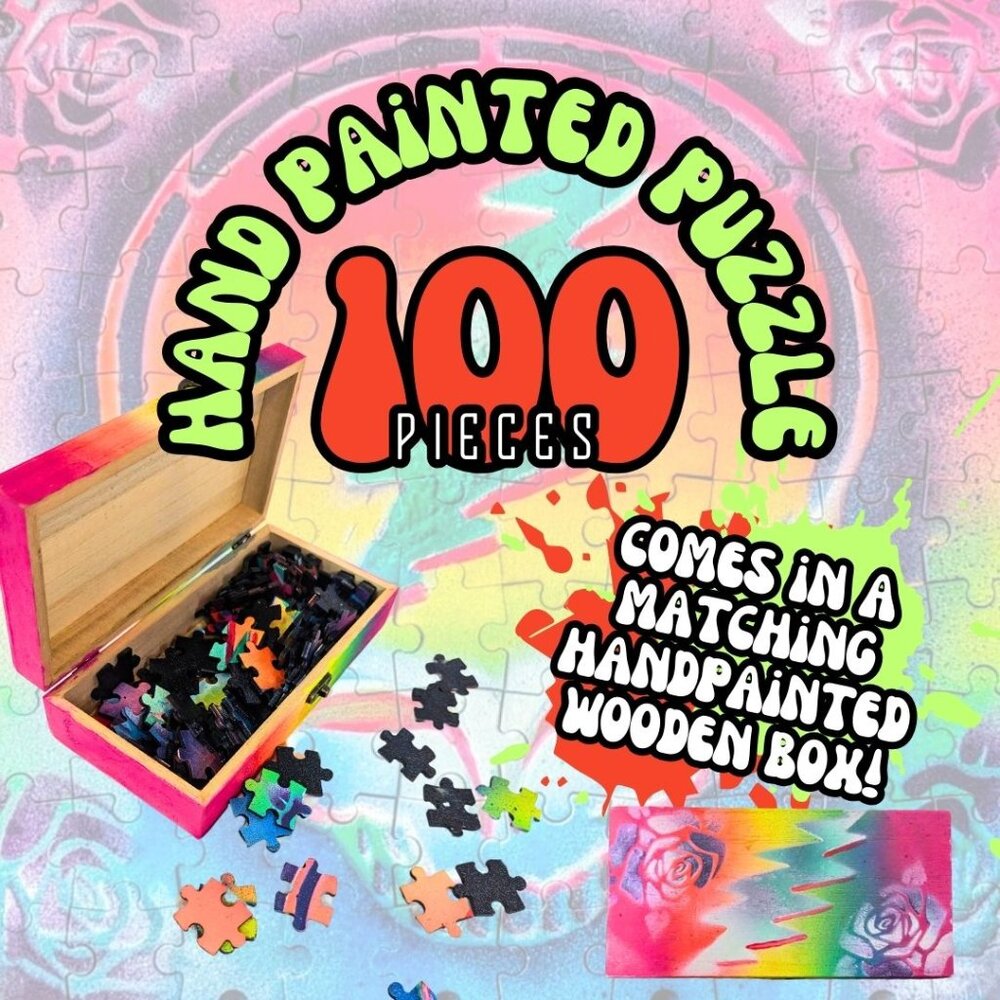 Deadhead Hand Painted 100pc Puzzle with Matching Wooden Box